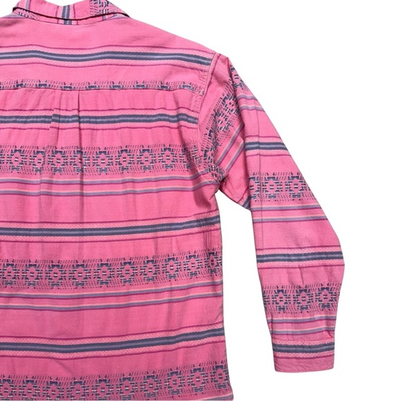 Nuovo Vintage 90s Pink Southwestern Stripe Long Sleeve Button-Up Shirt Sz Medium - Picture 7 of 9